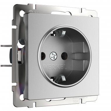 Фотография товара 'Werkel W1171165 Розетка с заземлением и шторками серебряный матовый'