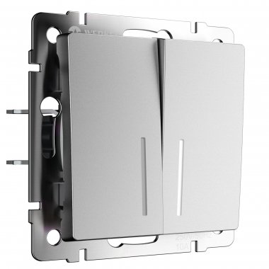 Фотография товара 'Werkel W1122165 Выключатель двухклавишный проходной с подсветкой серебряный матовый'