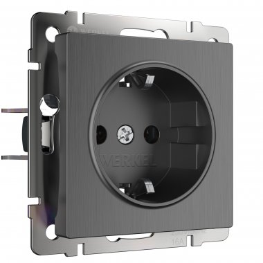 Фотография товара 'Werkel W1171104 Розетка с заземлением и шторками графит рифленый'