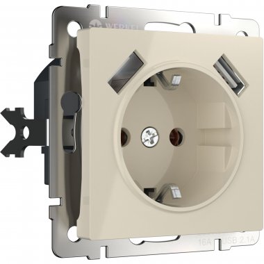 Фотография товара 'Werkel WL03-SKGS-USBx2-IP20 Розетка с заземлением, шторками и USBх2'