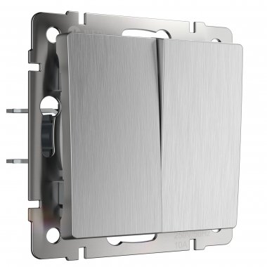 Фотография товара 'Werkel W1122009 Выключатель двухклавишный проходной cеребряный рифленый'