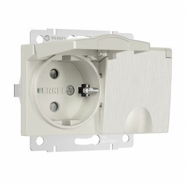 Фотография товара 'Werkel W1172213 Розетка двойная влагозащ. с зазем. с защит. крышками и шторками перламутровый рифленый'