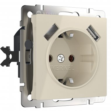 Фотография товара 'Werkel W1171503 Розетка с заземлением, шторками и USBх2 слоновая кость'