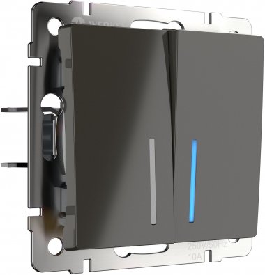 Фотография товара 'Werkel WL07-SW-2G Выключатель двухклавишный с подсветкой (серо-коричневый)'