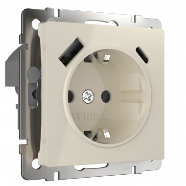 Фотография товара 'Werkel W1171703 Розетка с заземлением, шторками и USB тип A+C слоновая кость'
