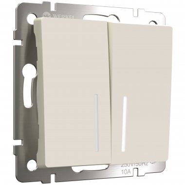 Фотография товара 'Werkel W1122162 Выключатель двухклавишный проходной с подсветкой айвори матовый'