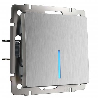 Фотография товара 'Werkel W1112109 Выключатель одноклавишный проходной с подсветкой cеребряный рифленый'