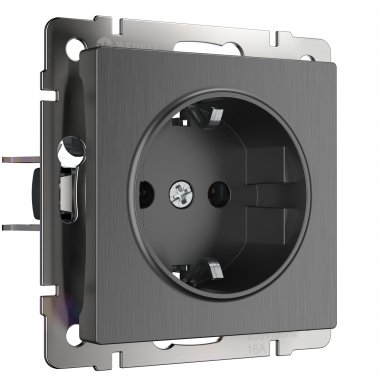 Фотография товара 'Werkel WL04-SKG-01-IP20 Розетка с заземлением (графит рифленый)'