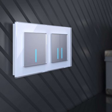Фотография товара 'Werkel W4520006 Сенсорный выключатель двухклавишный с подсветкой 1000 Вт серебряный'
