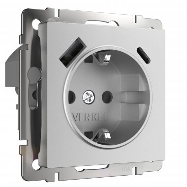 Фотография товара 'Werkel W1171765 Розетка с заземлением, шторками и USB тип A+C серебряный матовый'