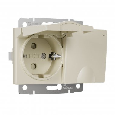 Фотография товара 'Werkel W1172203 Розетка двойная влагозащ. с зазем. с защит. крышками и шторками слоновая кость'