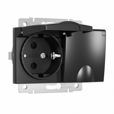 Фотография товара 'Werkel W1172208 Розетка двойная влагозащ. с зазем. с защит. крышками и шторками черный матовый'