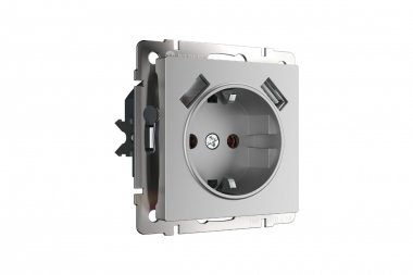 Фотография товара 'Werkel WL06-SKGS-USBx2-IP20 Розетка с заземлением, шторками и USBх2'