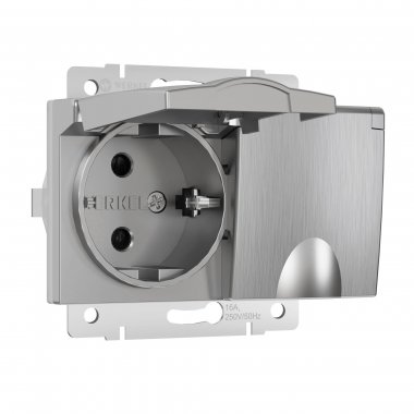 Фотография товара 'Werkel W1172209 Розетка двойная влагозащ. с зазем. с защит. крышками и шторками серебряный рифленый'