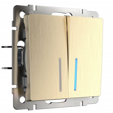 Фотография товара 'Werkel WL10-SW-2G-2W-LED Выключатель двухклавишный проходной с подсветкой'