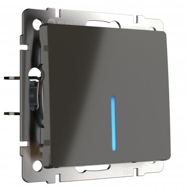 Фотография товара 'Werkel WL07-SW-1G-2W-LED Выключатель одноклавишный проходной с подсветкой (серо-коричневый)'