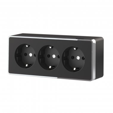 Фотография товара 'Werkel WL15-02-05 Розетка тройная с заземлением и шторками Gallant (черный/хром) (a052875) Werkel Накладные механизмы черный/хром WL15-02-05-95657'