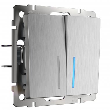 Фотография товара 'Werkel W1120109 Выключатель двухклавишный с подсветкой cеребряный рифленый'