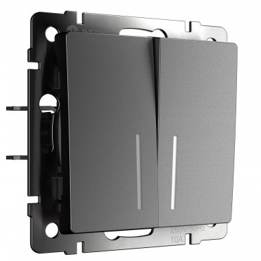 Фотография товара 'Werkel W1120164 Выключатель двухклавишный с подсветкой графит матовый'