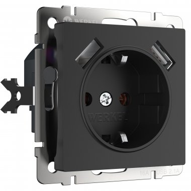 Фотография товара 'Werkel W1171508 Розетка с заземлением, шторками и USBх2 черный матовый'