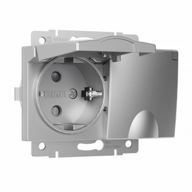 Фотография товара 'Werkel W1172206 Розетка двойная влагозащ. с зазем. с защит. крышками и шторками серебряный'