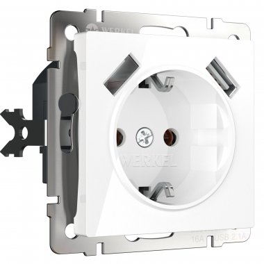 Фотография товара 'Werkel W1171501 Розетка с заземлением, шторками и USBх2 белая'
