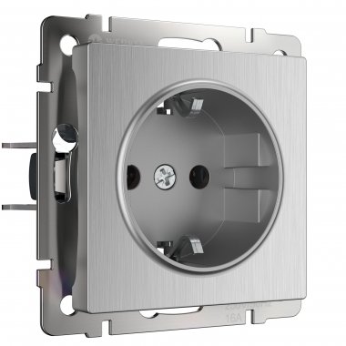 Фотография товара 'Werkel WL09-SKG-01-IP20 Розетка с заземлением (cеребряный рифленый)'