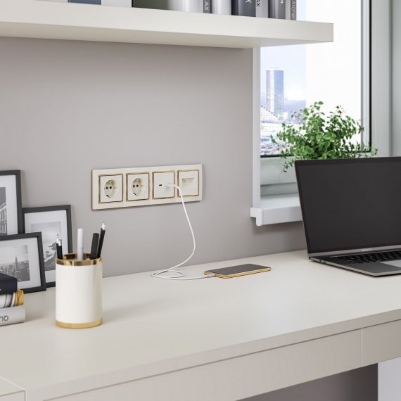 Фотография товара 'Werkel WL03-RJ45+RJ45 -ivory Розетка двойная Ethernet RJ-45'