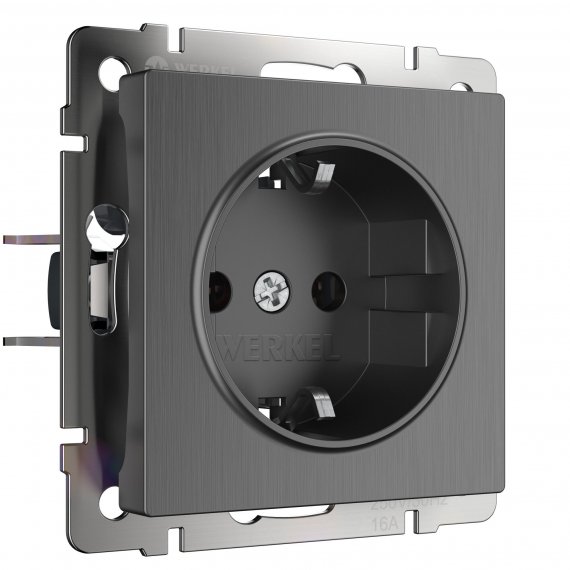 Фотография товара 'Werkel W1171104 Розетка с заземлением и шторками графит рифленый'