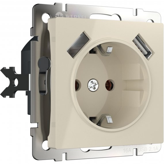 Фотография товара 'Werkel WL03-SKGS-USBx2-IP20 Розетка с заземлением, шторками и USBх2'
