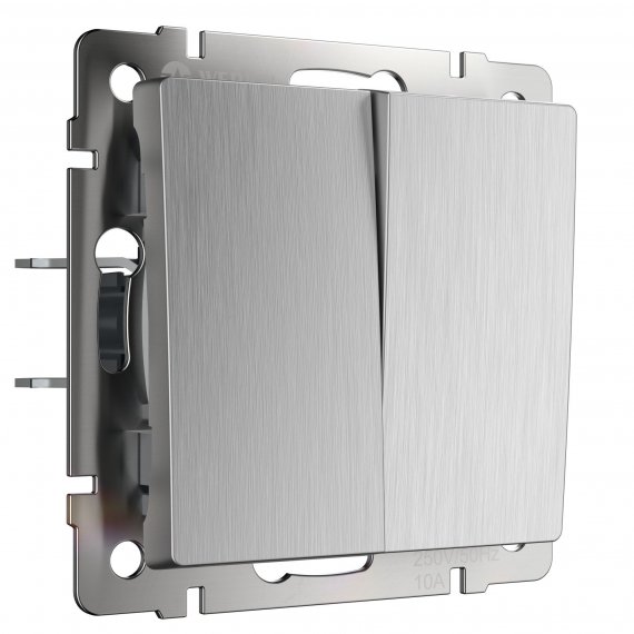 Фотография товара 'Werkel W1122009 Выключатель двухклавишный проходной cеребряный рифленый'