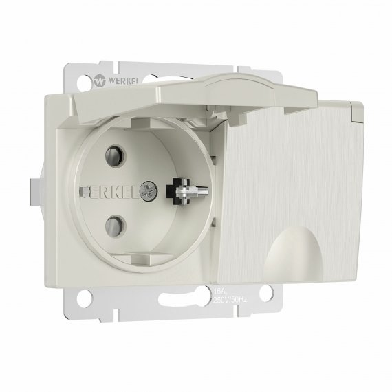 Фотография товара 'Werkel W1172213 Розетка двойная влагозащ. с зазем. с защит. крышками и шторками перламутровый рифленый'
