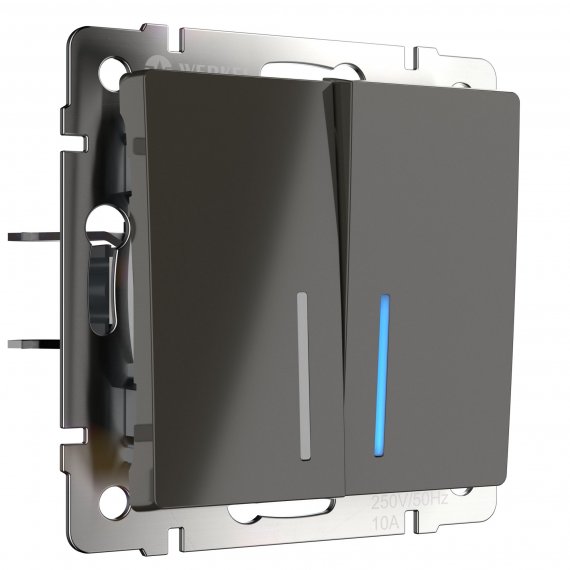 Фотография товара 'Werkel WL07-SW-2G-2W-LED Выключатель двухклавишный проходной с подсветкой (серо-коричневый)'