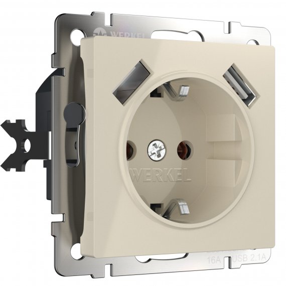 Фотография товара 'Werkel W1171503 Розетка с заземлением, шторками и USBх2 слоновая кость'