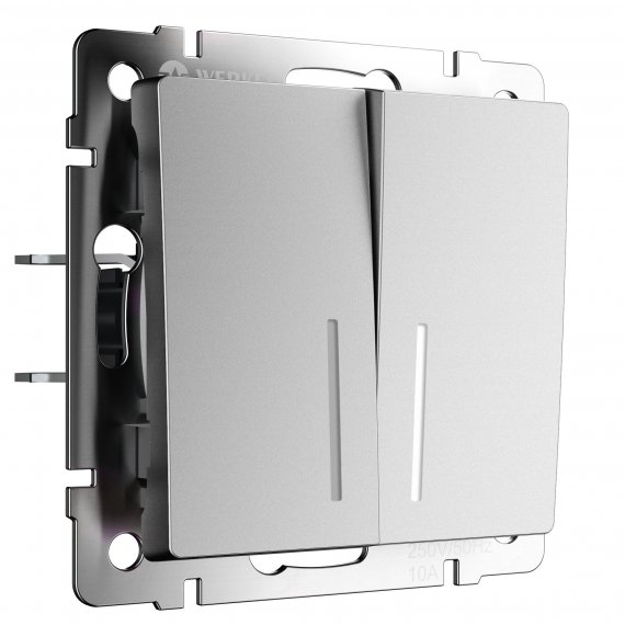 Фотография товара 'Werkel W1120165 Выключатель двухклавишный с подсветкой серебряный матовый'