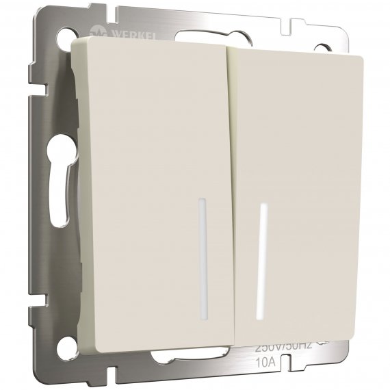 Фотография товара 'Werkel W1122162 Выключатель двухклавишный проходной с подсветкой айвори матовый'