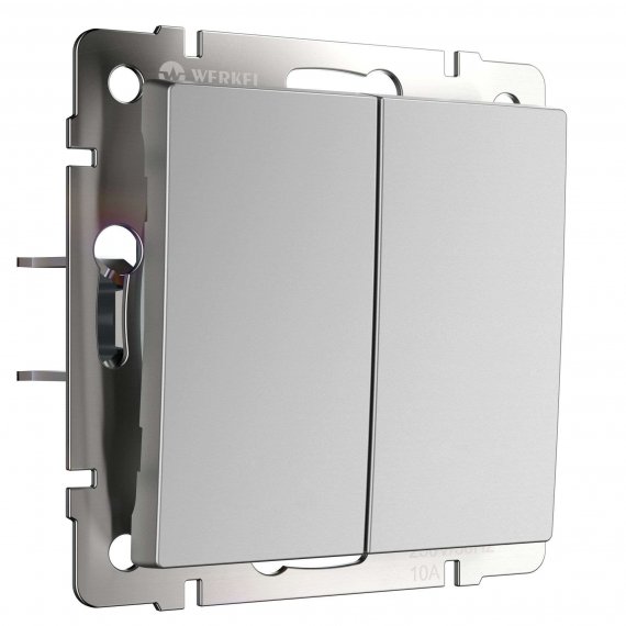 Фотография товара 'Werkel W1122406 Выключатель двухклавишный с самовозвратом серебряный'