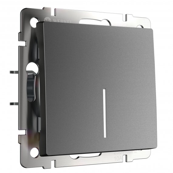 Фотография товара 'Werkel W1112164 Выключатель одноклавишный проходной с подсветкой графит матовый'