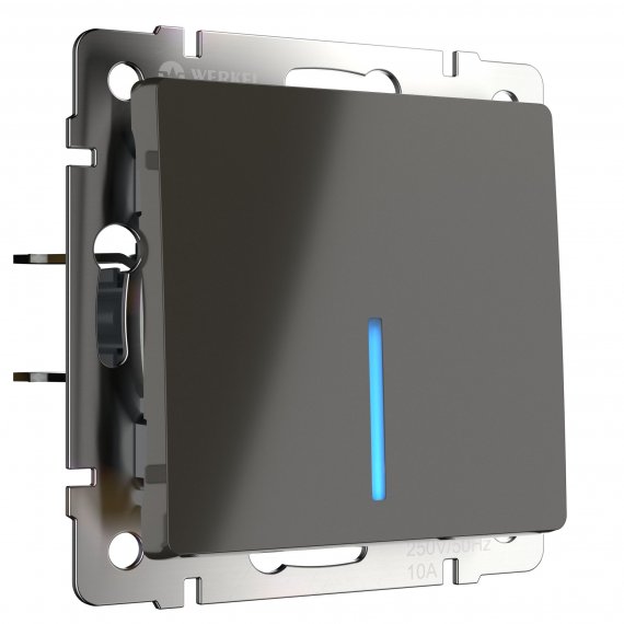 Фотография товара 'Werkel WL07-SW-1G Выключатель одноклавишный проходной с подсветкой (серо-коричневый)'