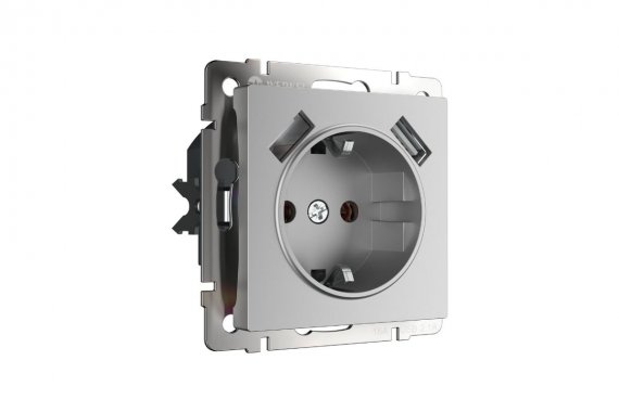 Фотография товара 'Werkel WL06-SKGS-USBx2-IP20 Розетка с заземлением, шторками и USBх2'