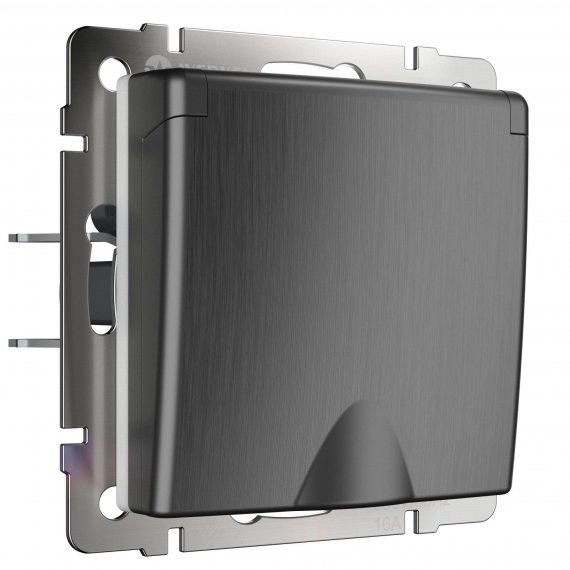 Фотография товара 'Werkel W1171204 Розетка влагозащ. с зазем. с защит. крышкой и шторками графит рифленый'