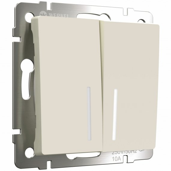 Фотография товара 'Werkel W1120162 Выключатель двухклавишный с подсветкой айвори матовый'