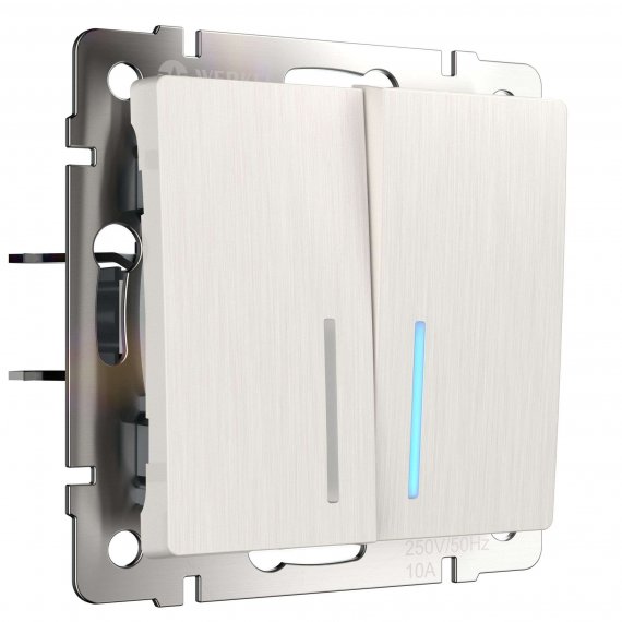 Фотография товара 'Werkel W1120113 Выключатель двухклавишный с подсветкой перламутровый рифленый'