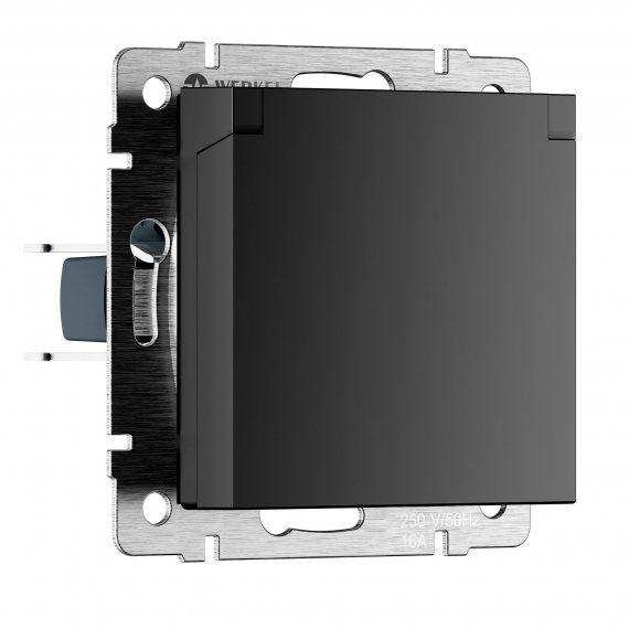 Фотография товара 'Werkel W1171208 Розетка влагозащ. с зазем. с защит. крышкой и шторками N (черный матовый)'