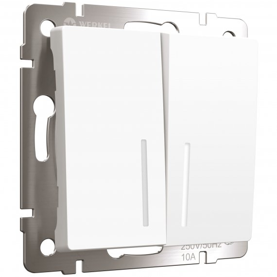 Фотография товара 'Werkel W1122161 Выключатель двухклавишный проходной с подсветкой белый матовый'