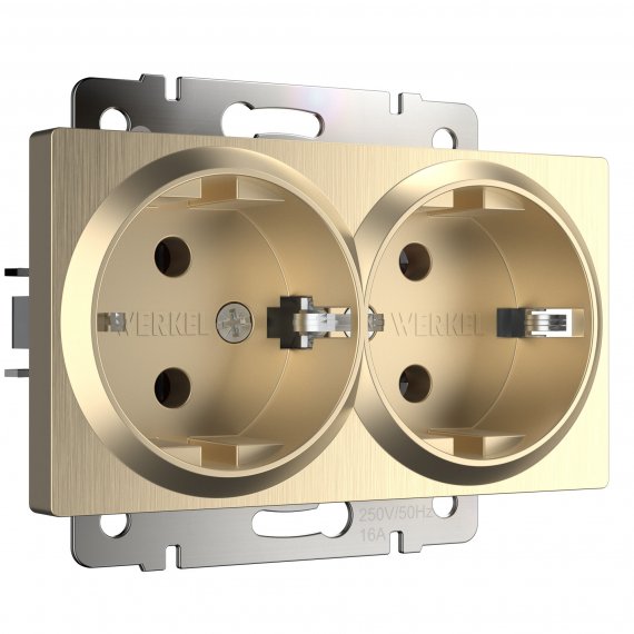 Фотография товара 'Werkel W1172010 Розетка двойная с заземлением шампань рифленый'