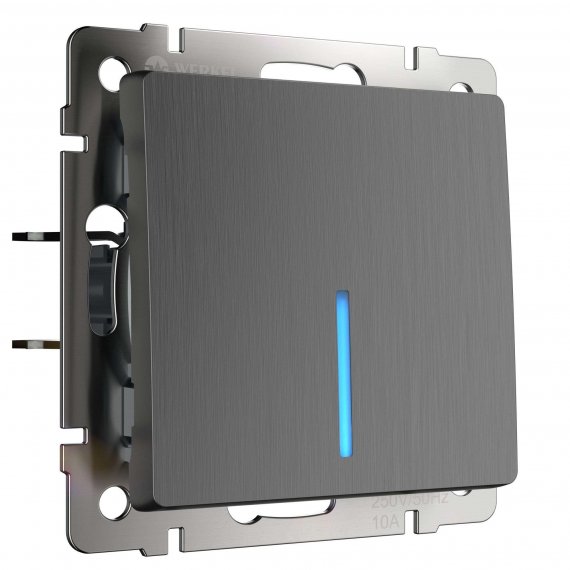 Фотография товара 'Werkel W1112104 Выключатель одноклавишный проходной с подсветкой графит рифленый'