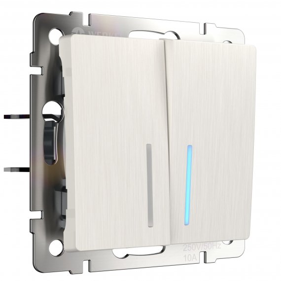 Фотография товара 'Werkel WL13-SW-2G-2W-LED Выключатель двухклавишный проходной с подсветкой'