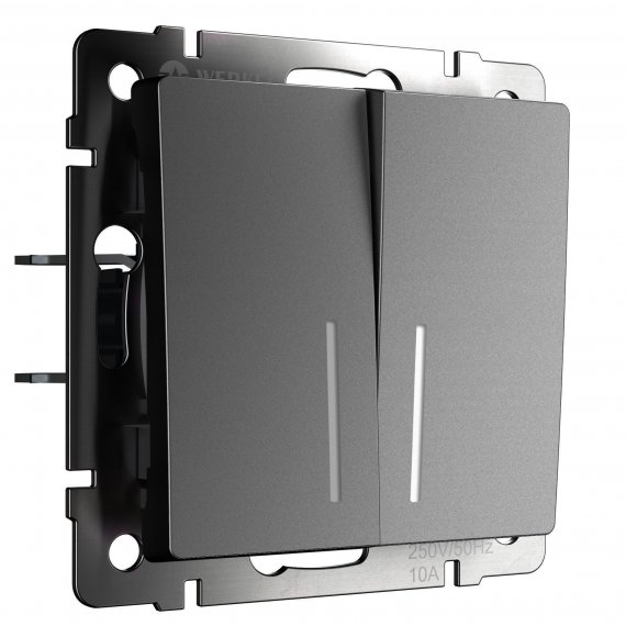 Фотография товара 'Werkel W1120164 Выключатель двухклавишный с подсветкой графит матовый'