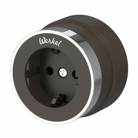 Фотография товара 'Werkel W5871052 Розетка с заземлением Vintage мокко матовый/хром'